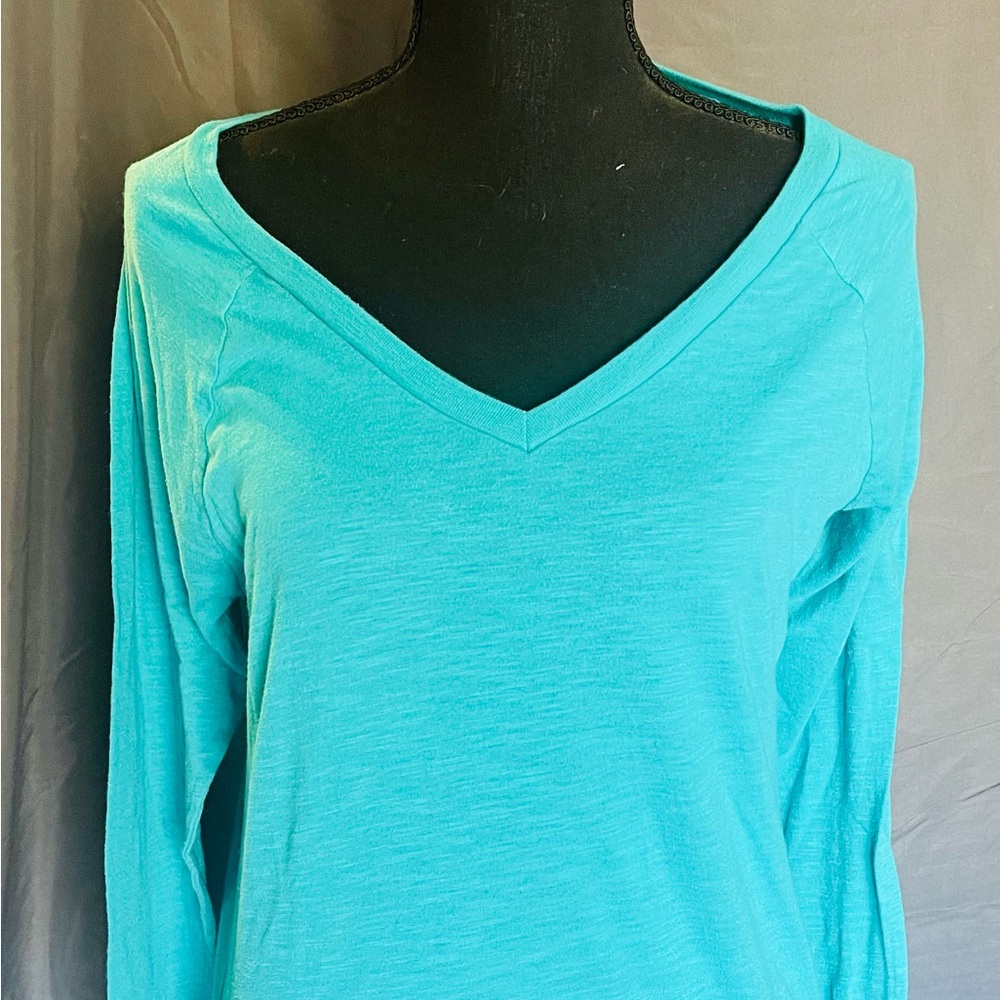 PINK Victoria's Secret Aqua Long Sleeve V-Neck Sleepwear Top
